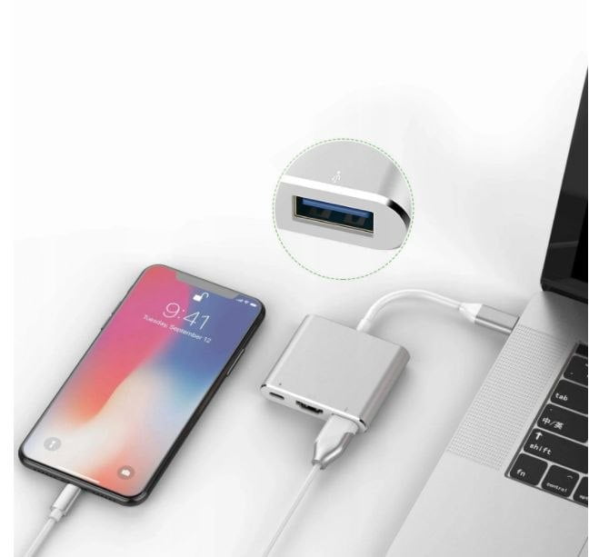 ADAPTER PRZEJŚCIÓWKA 3w1 HUB USB-C TYP-C HDMI 4K