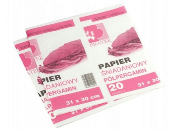 PAPIER ŚNIADANIOWY PÓŁPERGAMIN 20 ARKUSZY SKŁADKA