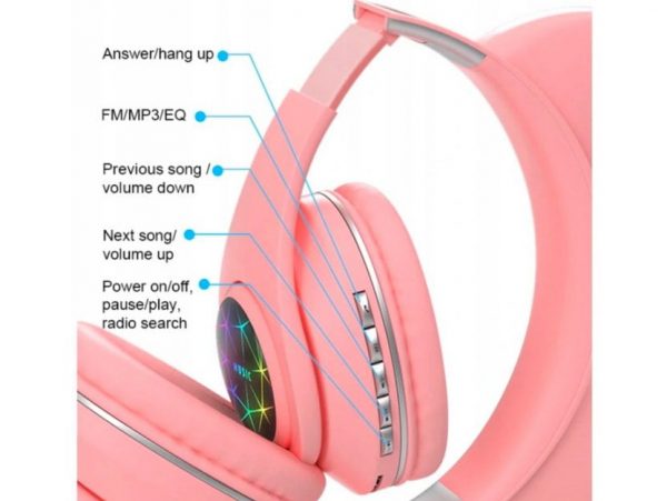 SŁUCHAWKI NAUSZNE BLUETOOTH LED M2 KOCIE USZY KOT