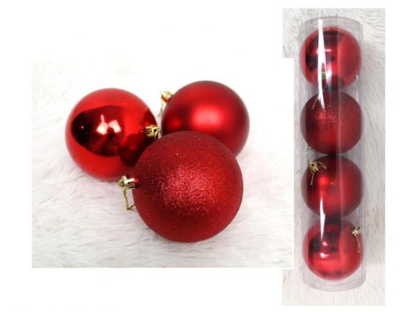 BOMBKI CHOINKOWE TUBA 10CM 4SZT + BOMBKI CHOINKOWE TUBA 6CM 8SZT - czerwone