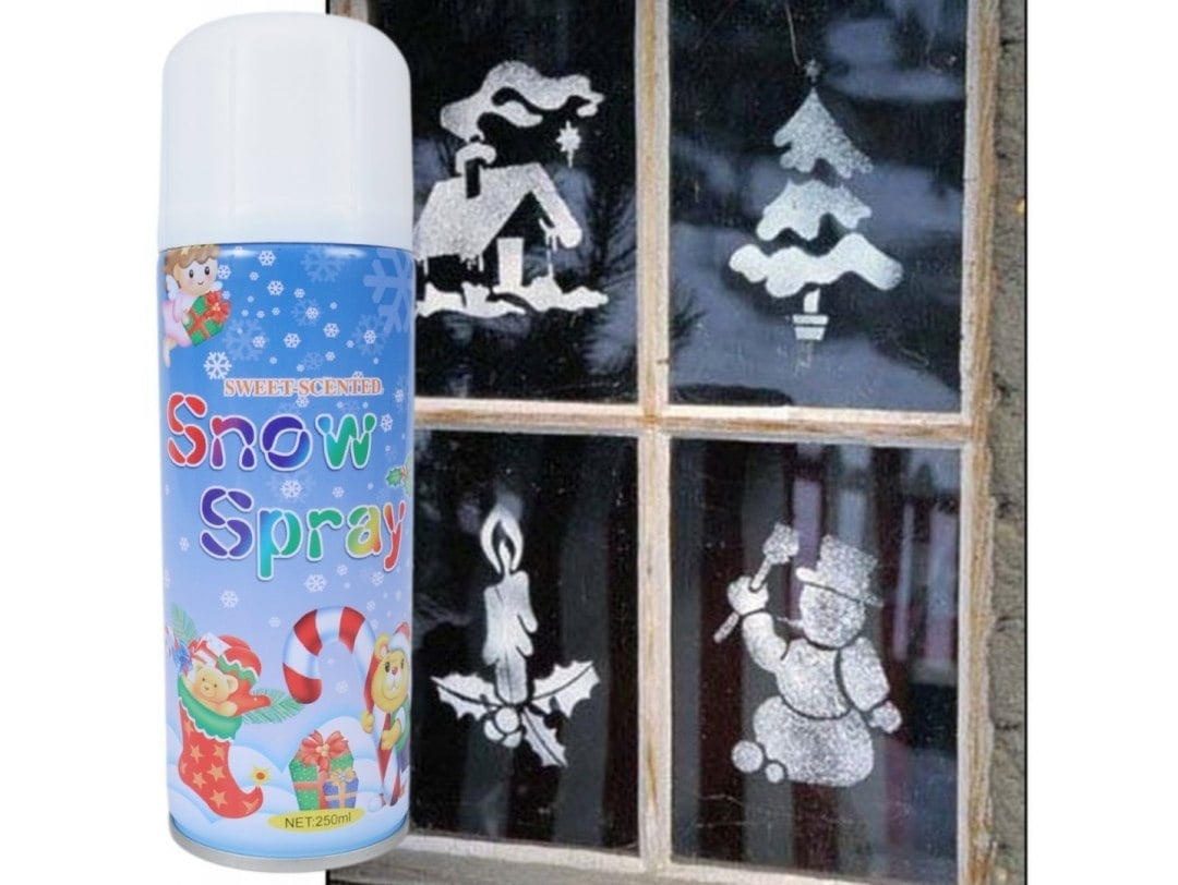 SZABLONY DO SZTUCZNEGO ŚNIEGU mikołaj/bałwan + SZTUCZNY ŚNIEG W SPRAYU BIAŁY