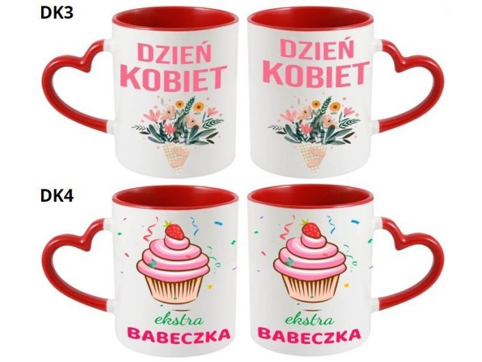 KUBEK DO SUBLIMACJI 330ML CZERWONY UCHWYT SERCE - grupa dzień kobiet