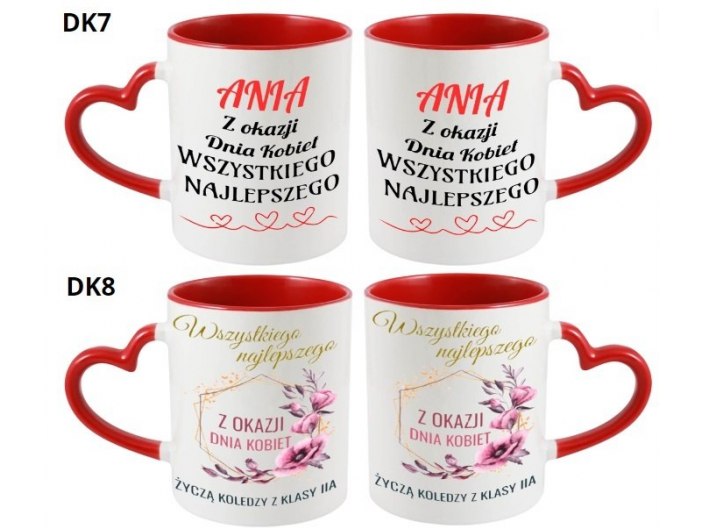 KUBEK DO SUBLIMACJI 330ML CZERWONY UCHWYT SERCE - grupa dzień kobiet