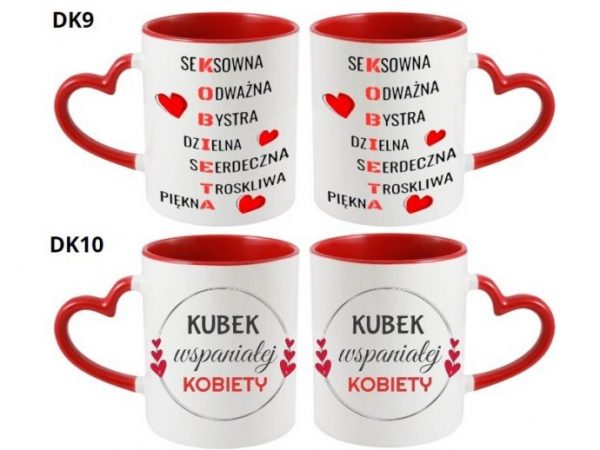 KUBEK DO SUBLIMACJI 330ML CZERWONY UCHWYT SERCE - grupa dzień kobiet