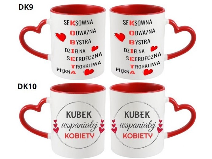 KUBEK DO SUBLIMACJI 330ML CZERWONY UCHWYT SERCE - grupa dzień kobiet