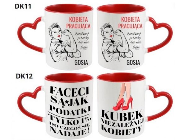 KUBEK DO SUBLIMACJI 330ML CZERWONY UCHWYT SERCE - grupa dzień kobiet