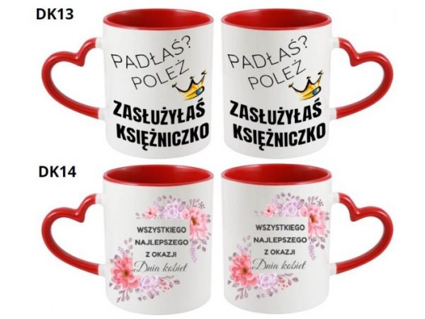 KUBEK DO SUBLIMACJI 330ML CZERWONY UCHWYT SERCE - grupa dzień kobiet
