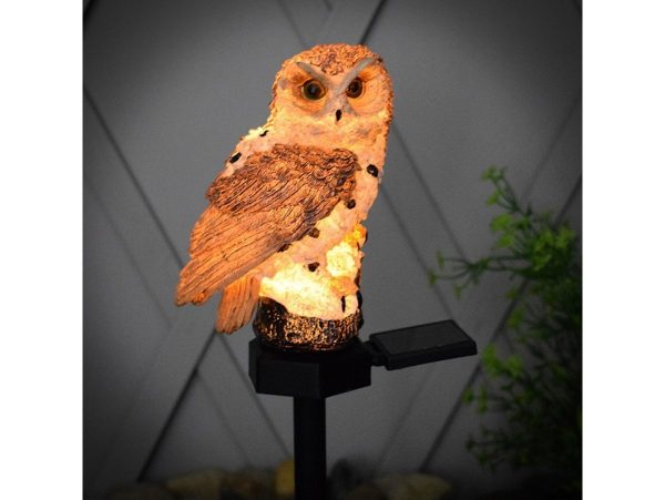 LAMPA SOLARNA OGRODOWA SOWA 30cm - biało-brązowy