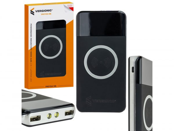 POWERBANK INDUKCYJNY 10 000mAh 2xUSB - czarny