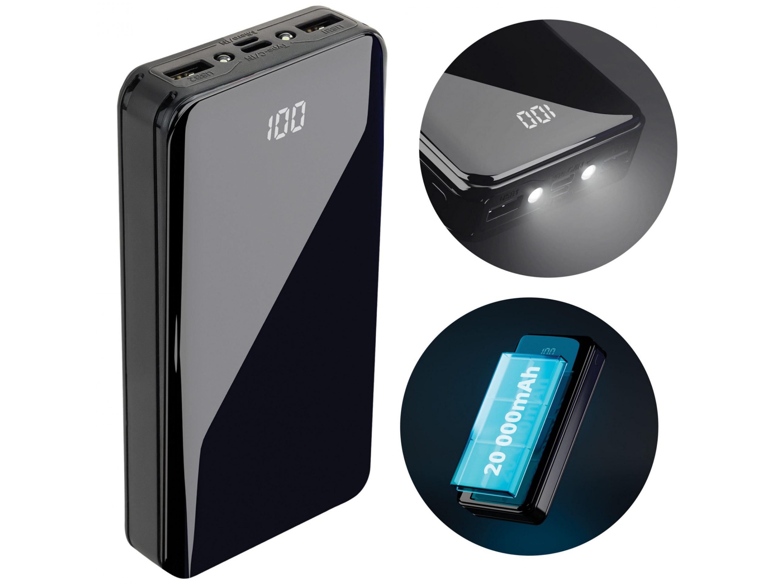 POWERBANK 20 000mAh 2xUSB microUSB USB-c