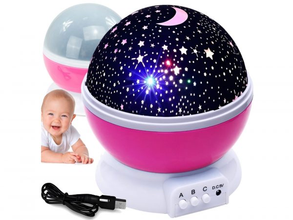 LAMPKA NOCNA NA USB KULA GWIAZDKI PROJEKTOR - różowy