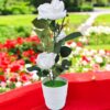 RÓŻA KWIAT SZTUCZNY 38cm 3 KWIATY W DONICZCE - biały
