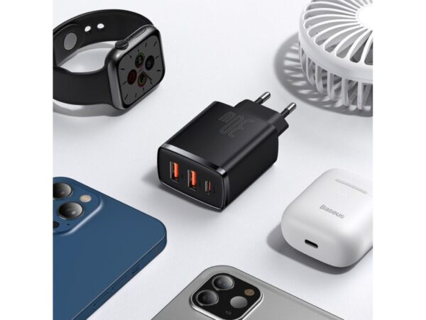 BASEUS ŁADOWARKA SIECIOWA USB-C 2X USB-A 30W PD QC3.0 3705 UNIWERSALNA CCXJ-E01