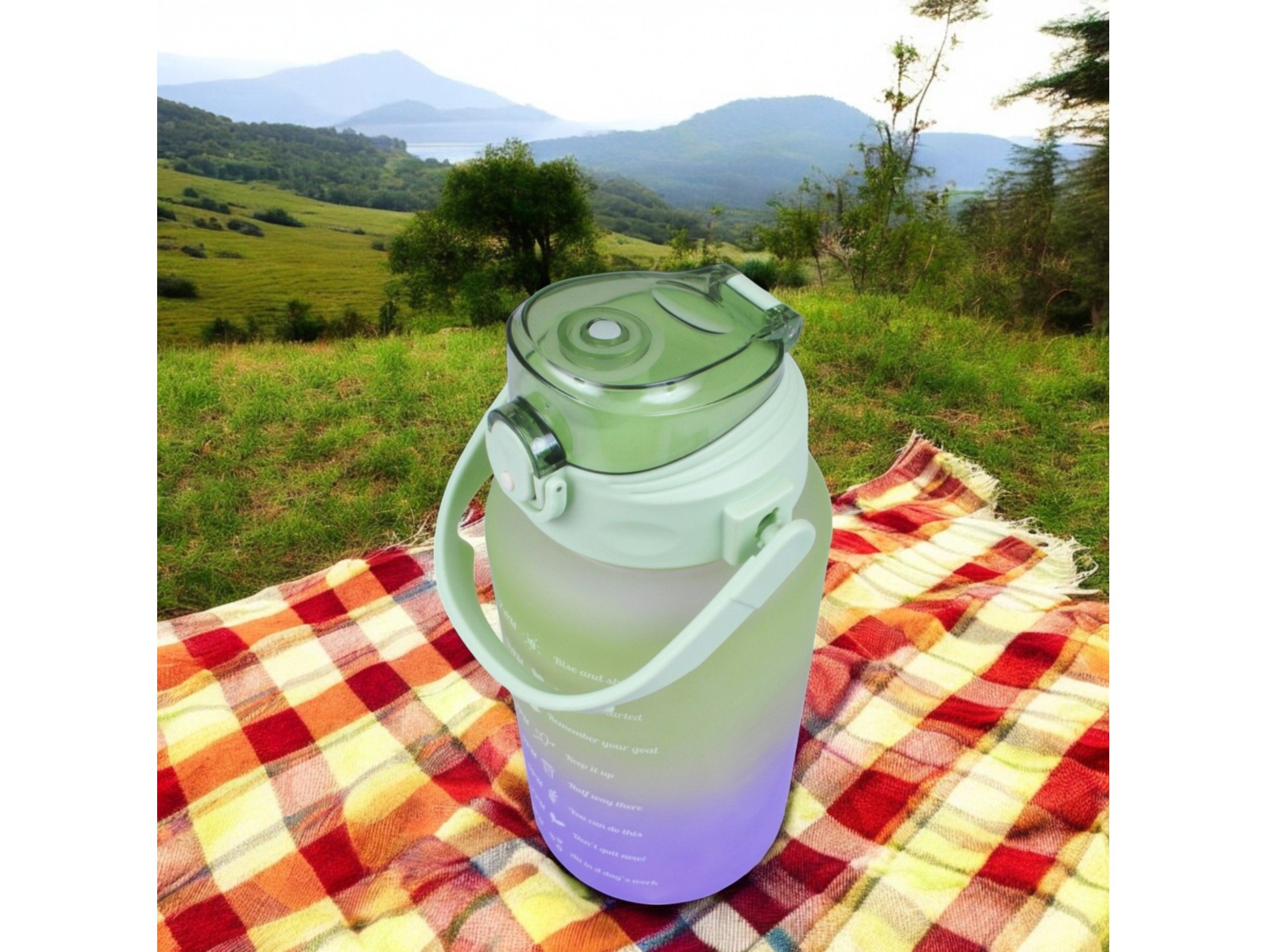 BUTELKA MOTYWACYJNA NA WODĘ BIDON 1,5L - limonkowo-fioletowy
