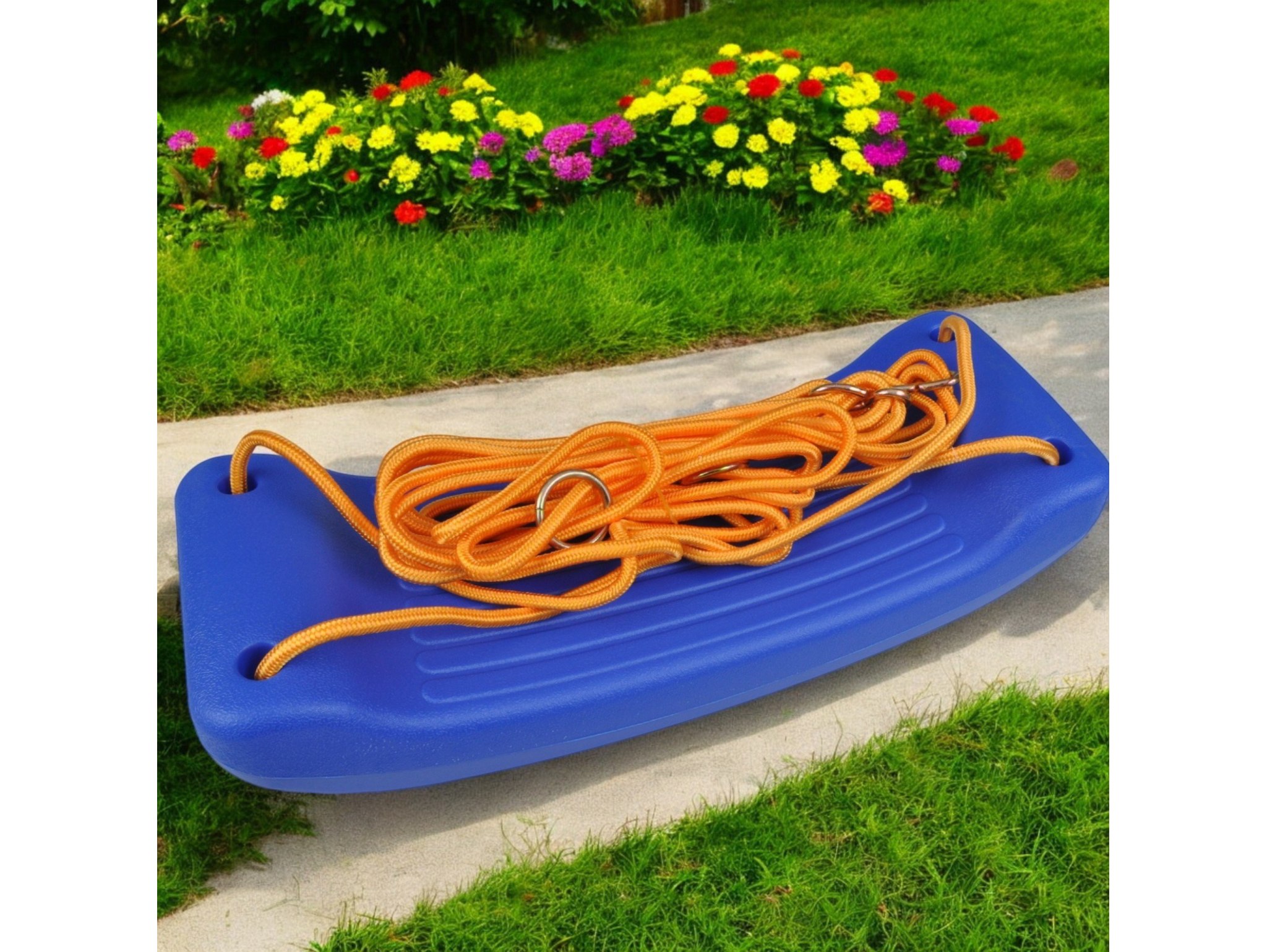 HUŚTAWKA DESKA PLASTIKOWA 43cm - niebieski/pomarańczowy sznur