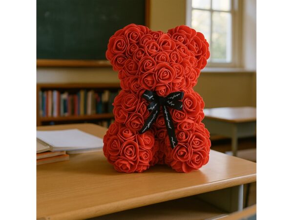 MIŚ Z RÓŻ 25cm + BOX - czerwony bez wstążki