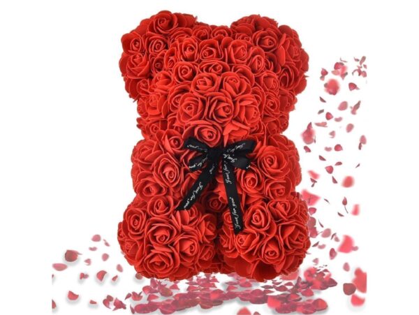 MIŚ Z RÓŻ 25cm + BOX - czerwony bez wstążki
