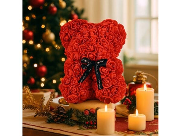 MIŚ Z RÓŻ 25cm + BOX - czerwony bez wstążki