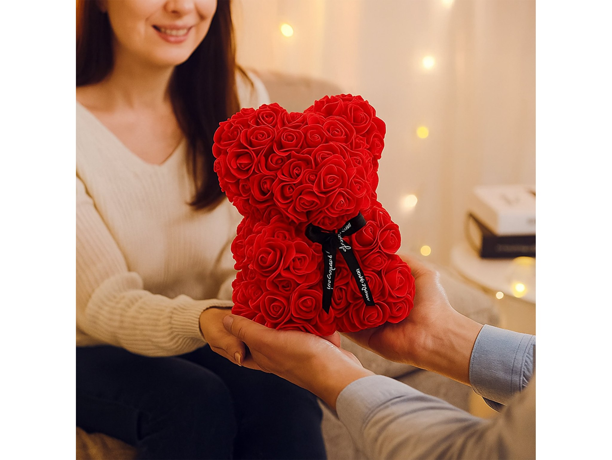 MIŚ Z RÓŻ 25cm + BOX - czerwony bez wstążki