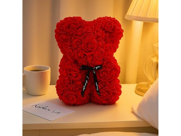 MIŚ Z RÓŻ 25cm + BOX - czerwony bez wstążki