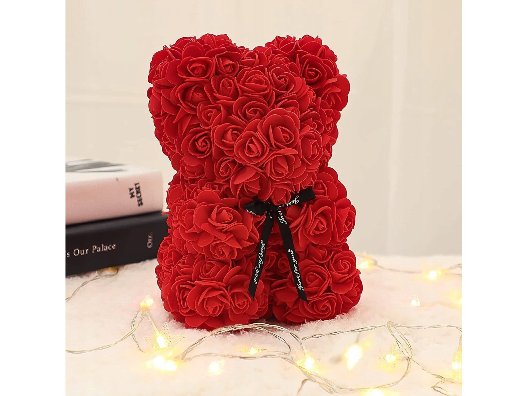 MIŚ Z RÓŻ 25cm + BOX - czerwony bez wstążki