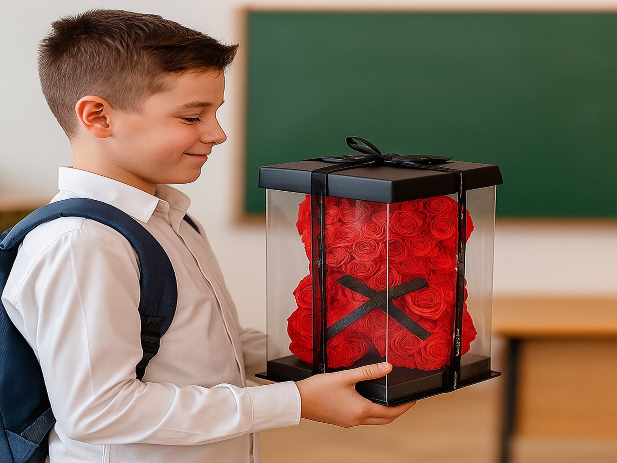 MIŚ Z RÓŻ 25CM Z PŁATKÓW RÓŻ PREZENT MATKI KOBIET
