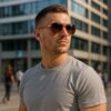 OKULARY PRZECIWSŁONECZNE MĘSKIE UV ETUI - czarny ze złotym
