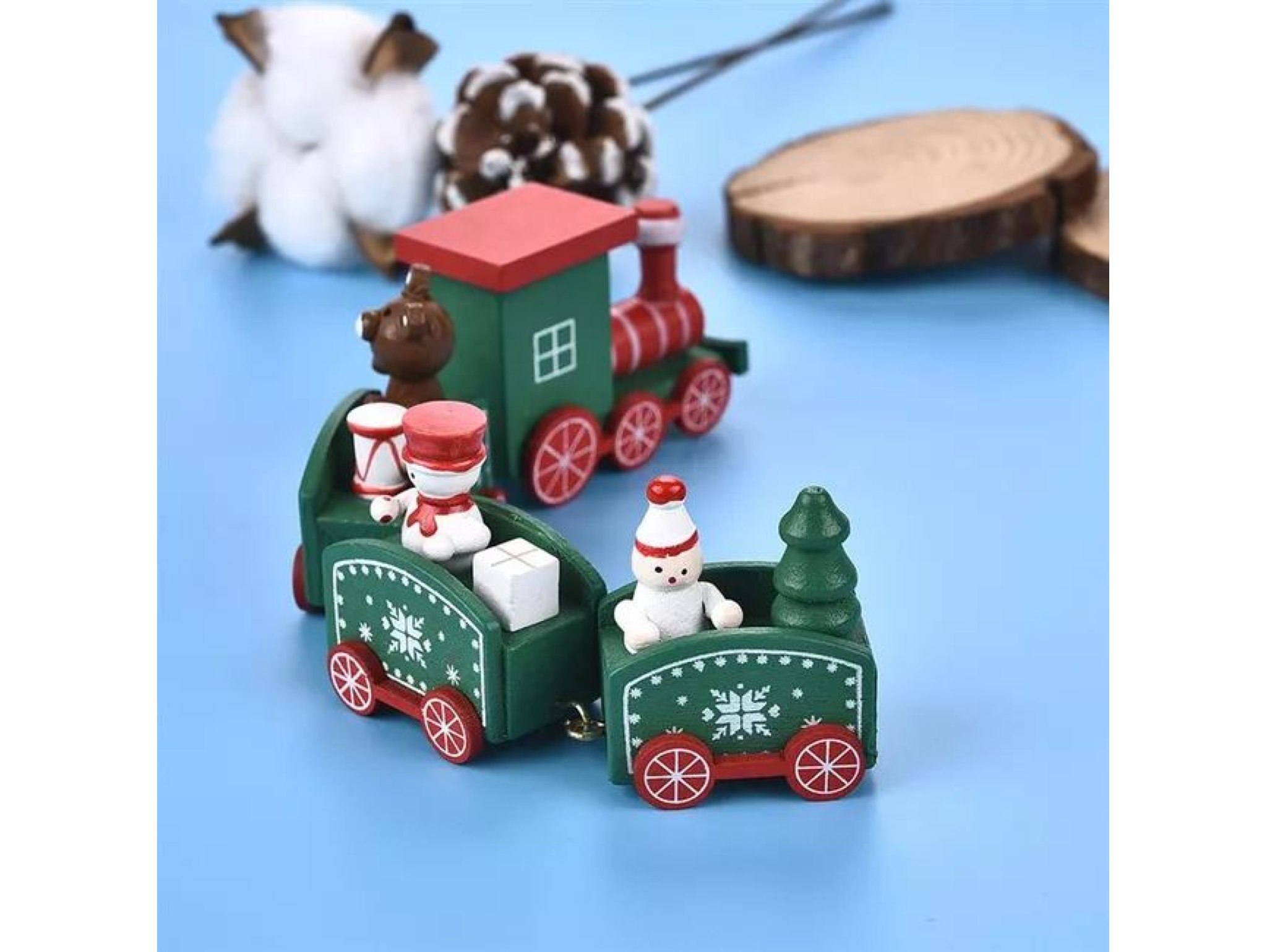POCIĄG DREWNIANY DEKORACJA BOŻE NARODZENIE 24x8cm - zielony