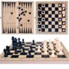 SZACHY DREWNIANE 3w1 34x34cm - plastikowe pionki