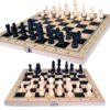 SZACHY DREWNIANE 3w1 34x34cm - plastikowe pionki