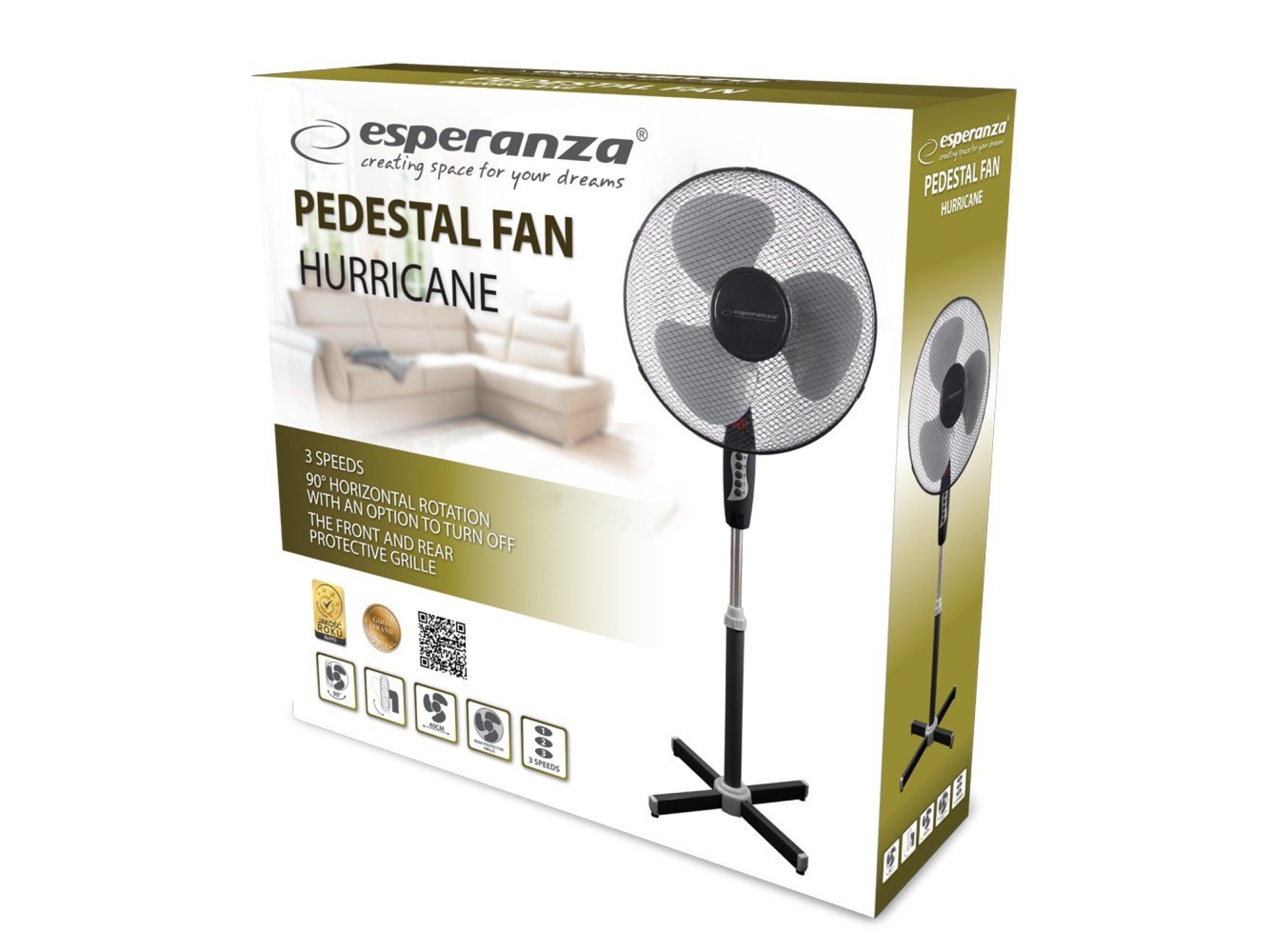 ESPERANZA WENTYLATOR WIATRAK 16'' STOJĄCY HURRICANE CZARNO-SZARY II GATUNEK