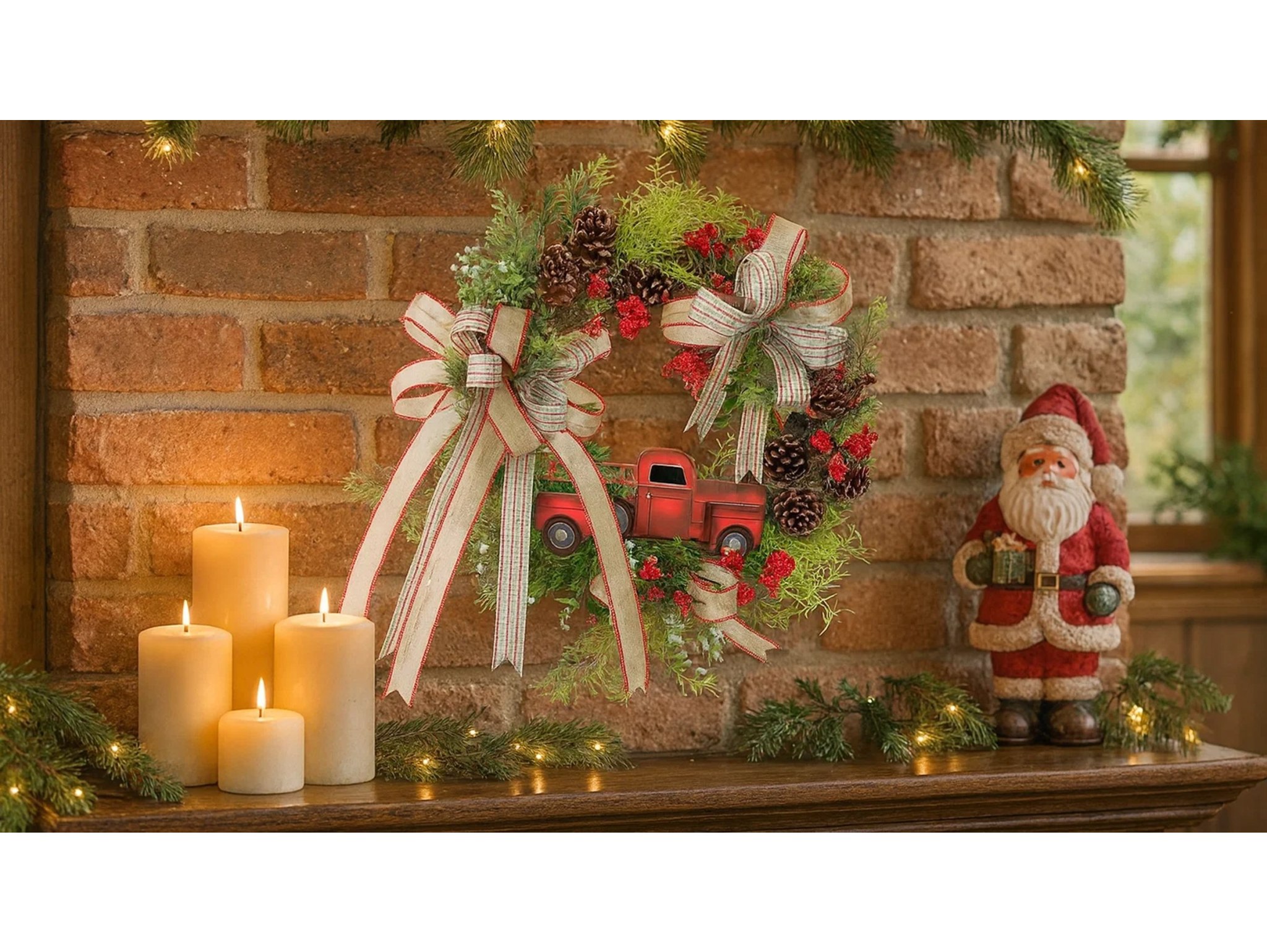 WIANEK ŚWIĄTECZNY WIENIEC SAMOCHÓD Z SZYSZKAMI 40CM