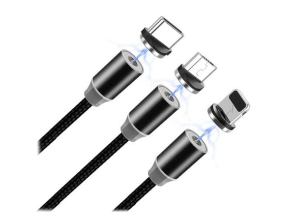 KABEL USB-MICRO USB-C LIGHTNING TYP-C 3w1 MAGNETYCZNY - czarny