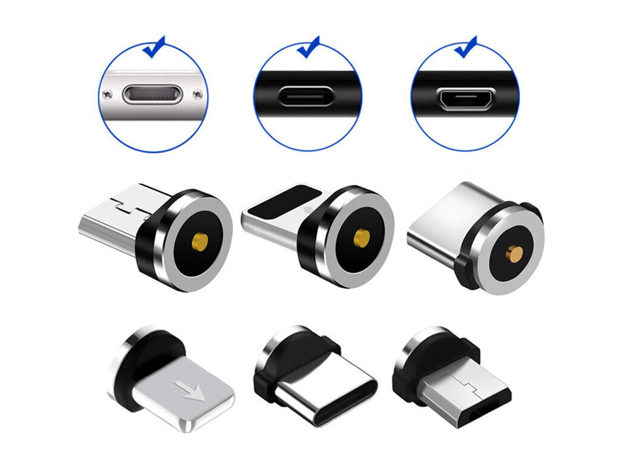 KABEL USB-MICRO USB-C LIGHTNING TYP-C 3w1 MAGNETYCZNY - czarny