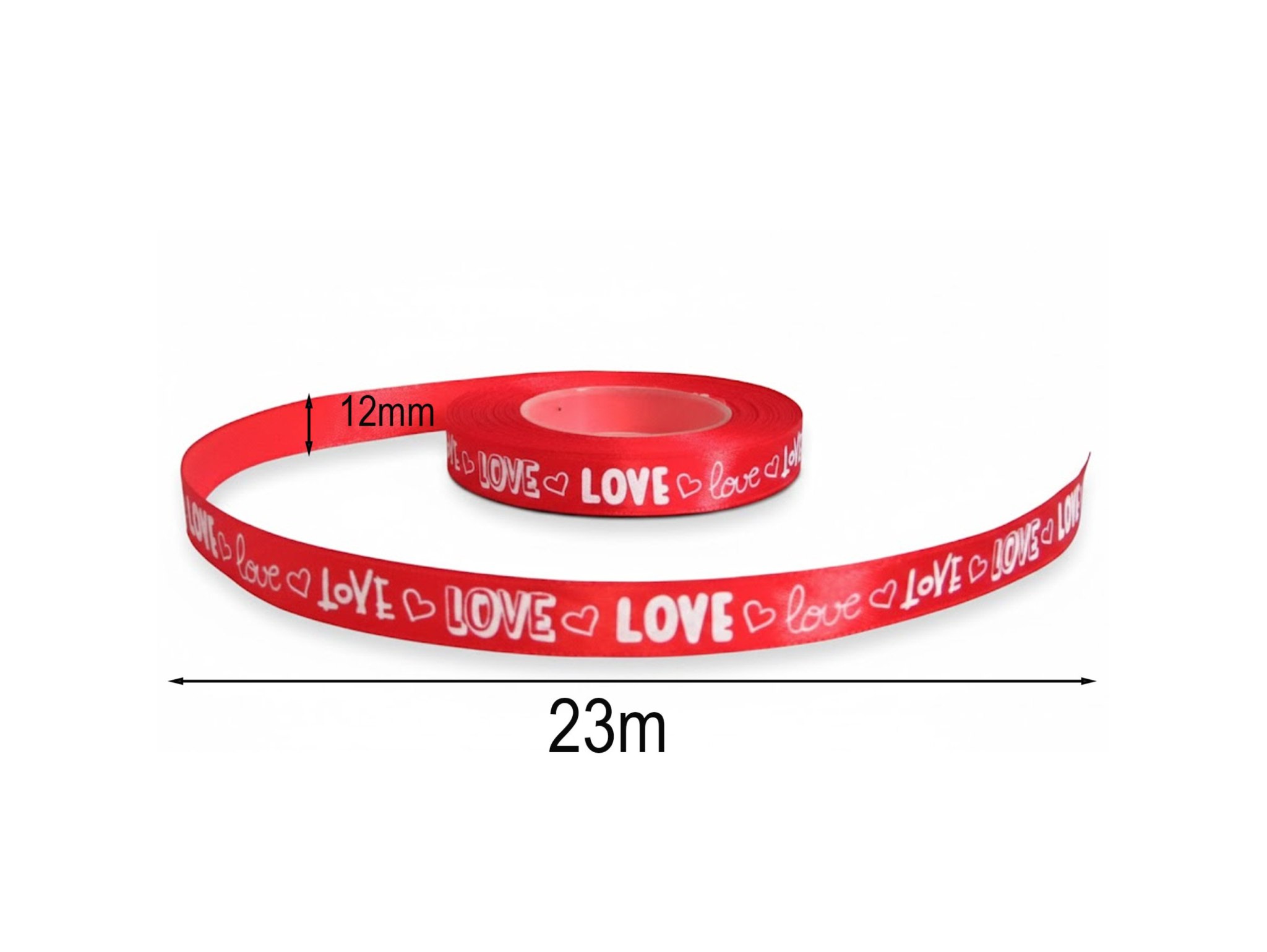 WSTĄŻKA SATYNOWA Z NADRUKIEM LOVE 12mm x 23m