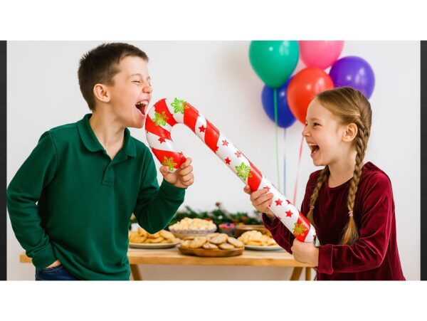 BALON CUKIEREK ŚWIĄTECZNY 90CM - czerwone paski z gwiazdkami