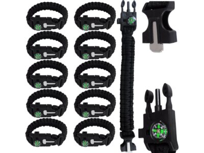 BRANSOLETKA SURVIVAL Z AKCESORIAMI - czarny x10