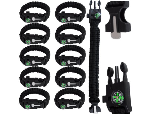 BRANSOLETKA SURVIVAL Z AKCESORIAMI - czarny x10