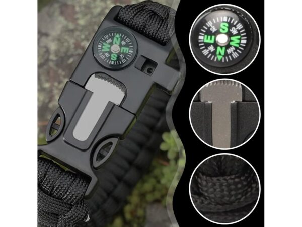 BRANSOLETKA SURVIVAL Z AKCESORIAMI - czarny x10