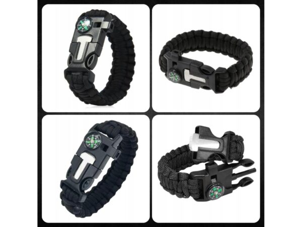 BRANSOLETKA SURVIVAL Z AKCESORIAMI - czarny x10