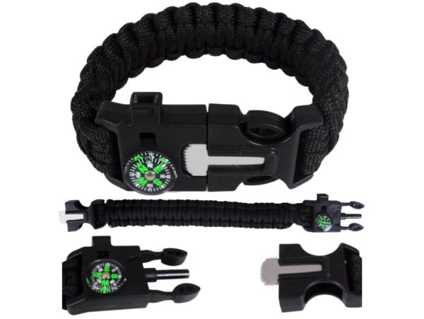 BRANSOLETKA SURVIVAL Z AKCESORIAMI - czarny x10