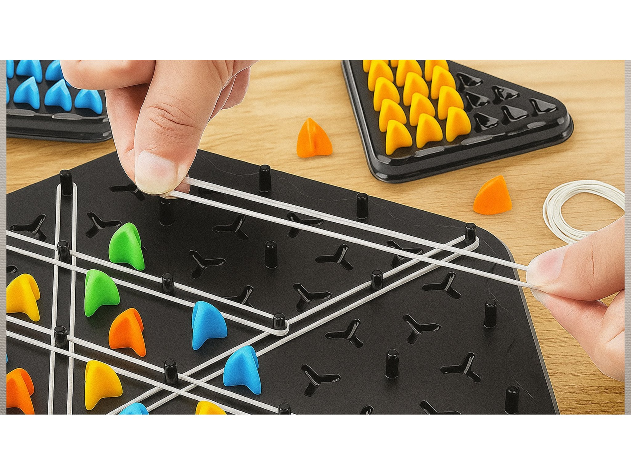 Fat Brain Toys Triggle – Juego De Mesa Estratégico De Triángulos Con 84 Fichas Y 50 Gomas, Ideal Para Reuniones Y Noches De Juego