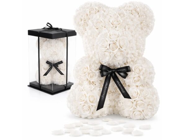 MIŚ Z RÓŻ 25cm + BOX - biały