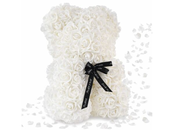 MIŚ Z RÓŻ 25cm + BOX - biały