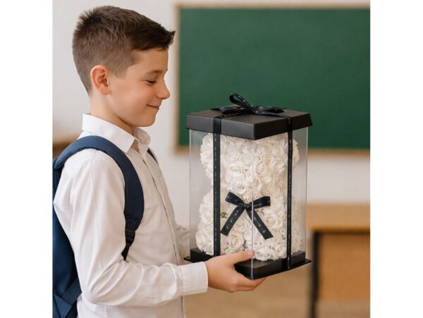 MIŚ Z RÓŻ 25cm + BOX - biały