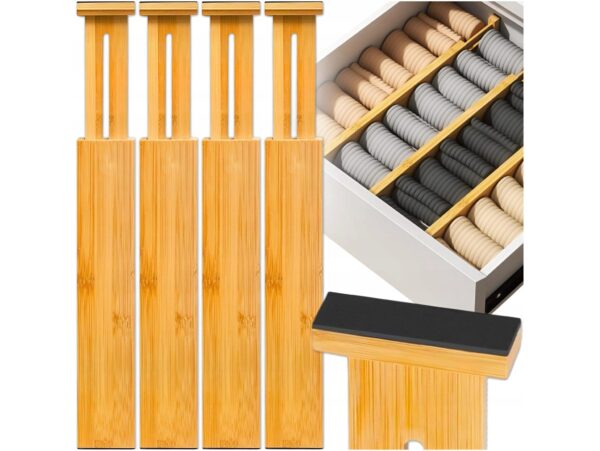 ORGANIZER DO SZUFLAD PRZEGRÓDKI SEPARATOR BAMBUSOWY 4 SZT