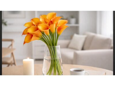 KALIA GUMOWA SZTUCZNA 31CM (kwiat 8x5cm) - pomarańczowo-żółty