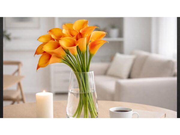 KALIA GUMOWA SZTUCZNA 31CM (kwiat 8x5cm) - pomarańczowo-żółty