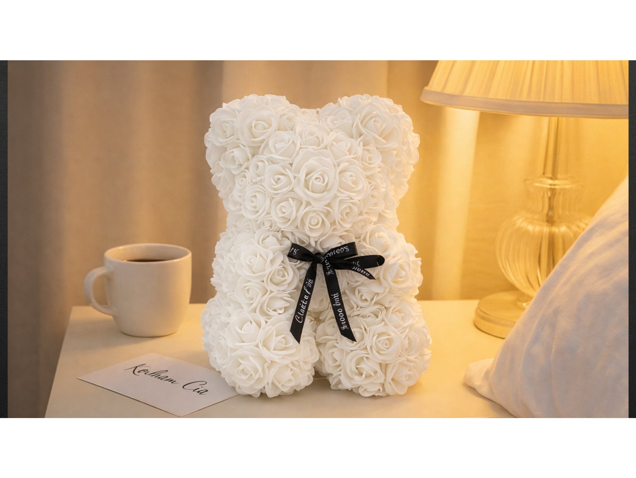 MIŚ Z RÓŻ 25cm - biały