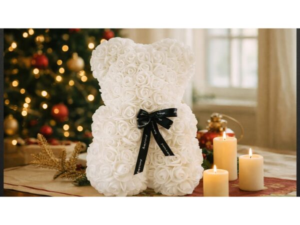 MIŚ Z RÓŻ 25cm - biały